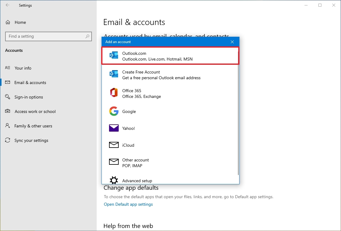 Select email account