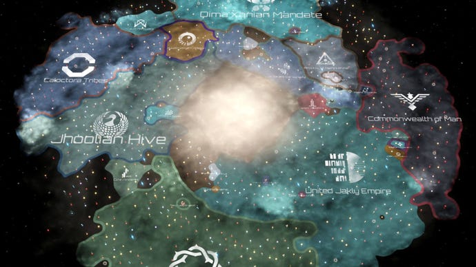 A densely populated galaxy in Stellaris.