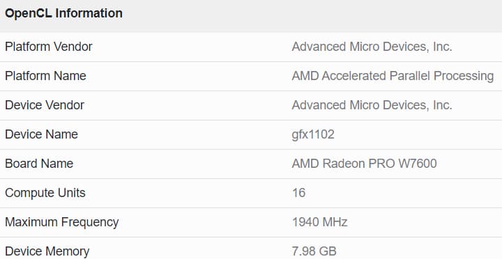 AMD RADEON Pro W7600 configuation