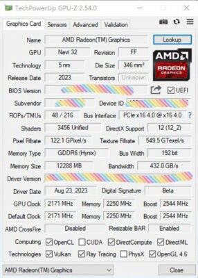 RX 7700 XT GPU-Z