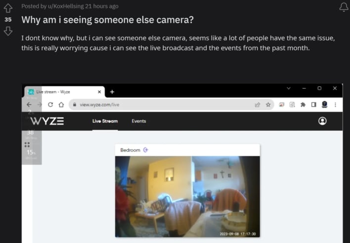 camera wyze web portal shows other peoples cameras security incident