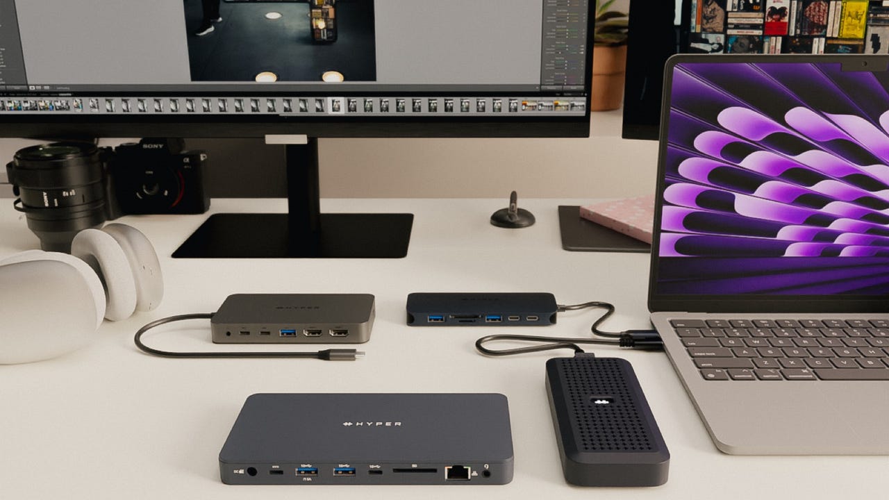 HyperDrive Next dock, hub, and SSD enclosure on desk