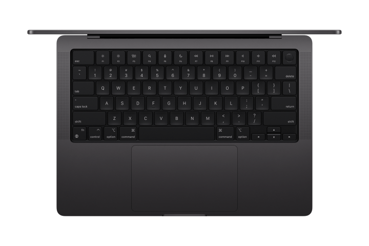 The keyboard of the Space Black MacBook Pro.
