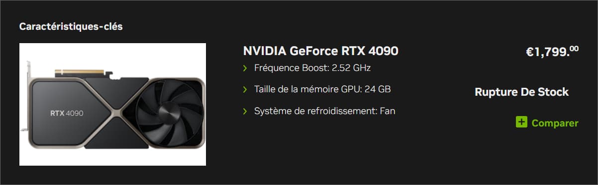 NVIDIA RTX 4090 prix octobre 2023