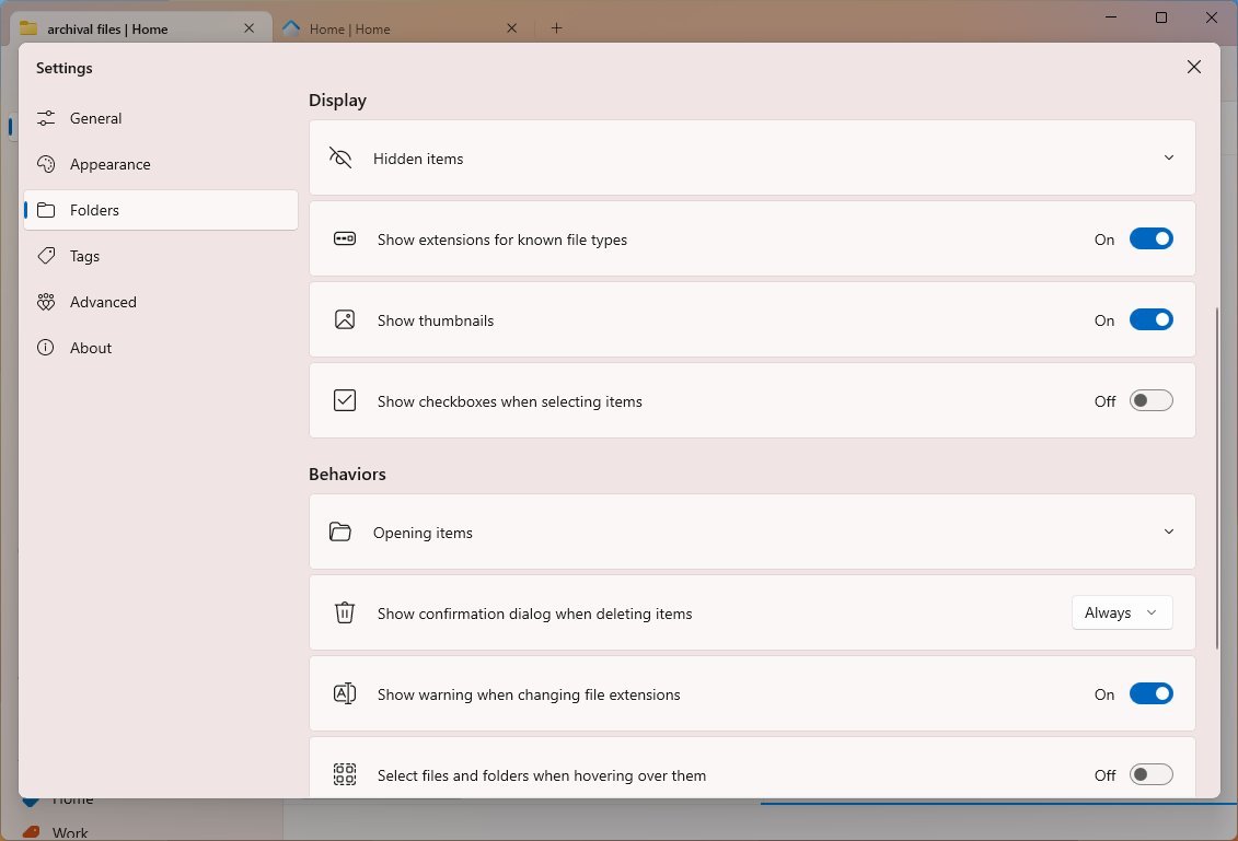 Files display and behaviors settings