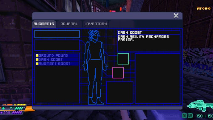 The augments menu in cyberpunk FPS Beyond Sunset