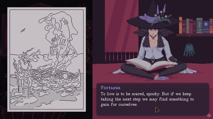 One of the mini interactive stories you can play in The Cosmic Wheel Sisterhood, recalling a skeleton's encounter with a cranky old necromancer.