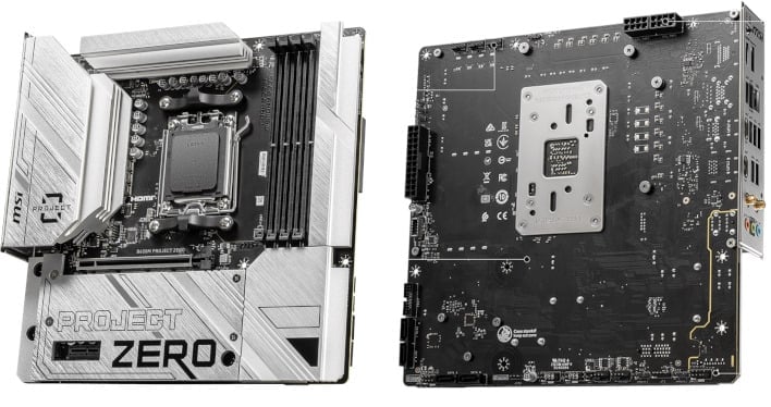 msi b650m project zero motherboard frontback